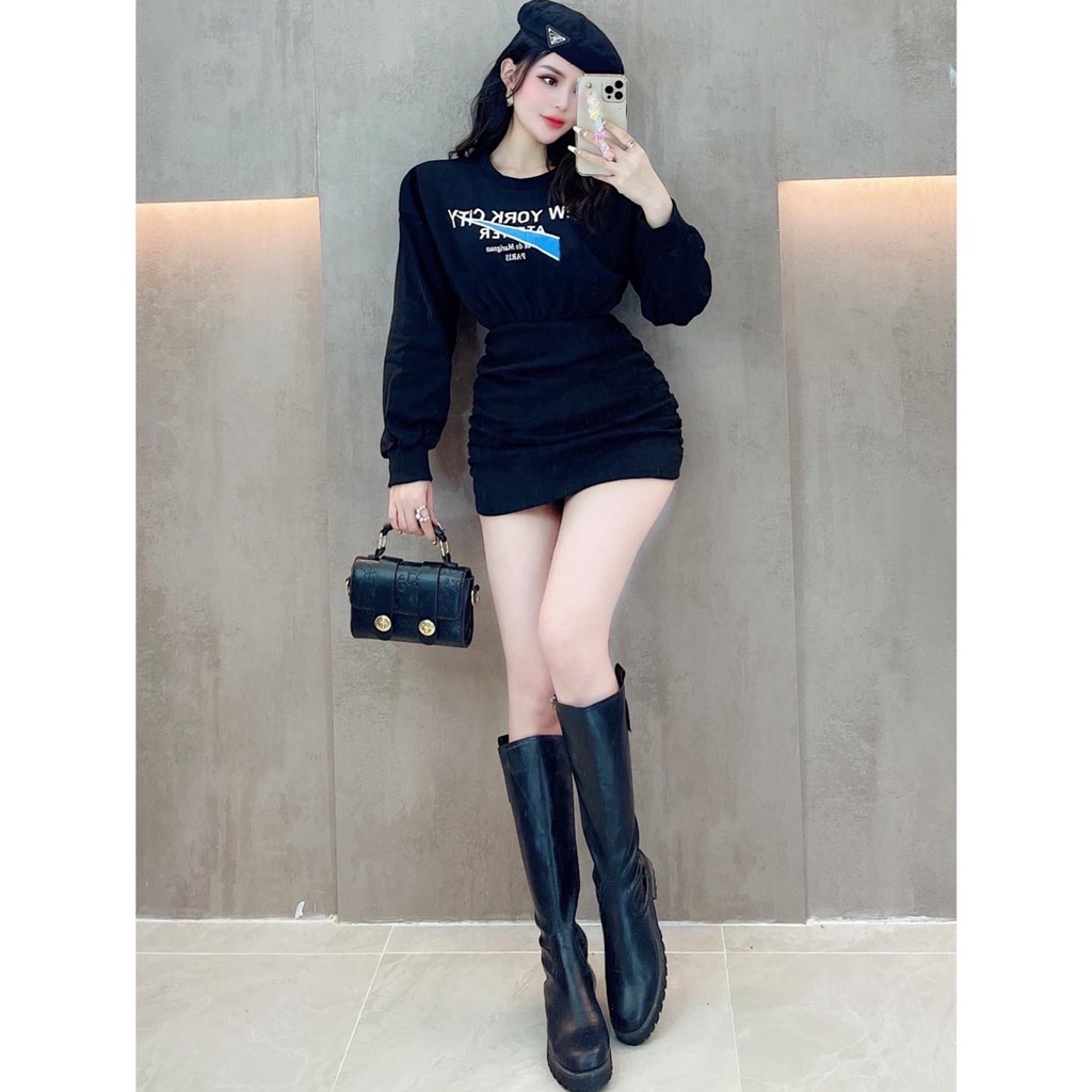 Váy Sweater Thể Thao Chữ Logo LSEOUL V1297 Chất Dày Dặn Trẻ Trung Năng Động