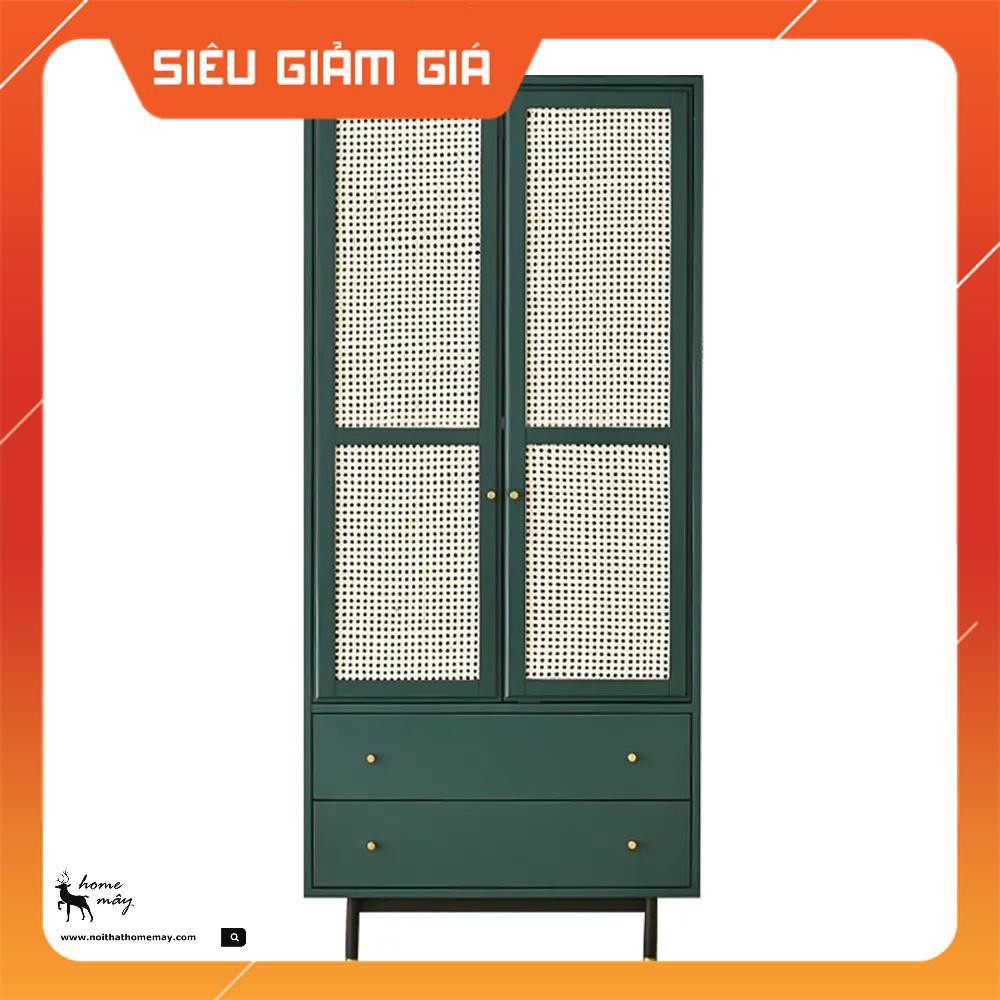 Tủ mây mắt cáo, tủ mây phong cách vintage 2 ngăn kéo kết hợp mây mắt cáo CAO CẤP