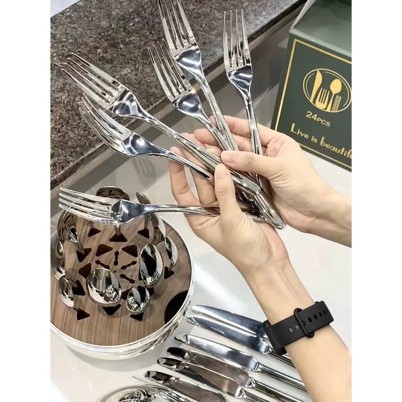 Giá cắm thìa, dĩa, dao,... - Set trứng 25 món inox