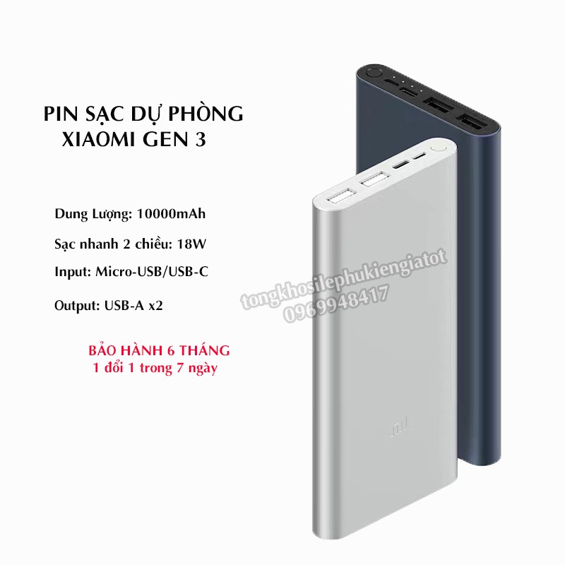 Sạc dự phòng Xiaomi 10000mAh Gen 3 Bản Sạc Nhanh 2020 – Xiaomi Mi 18W Fast Charge Power Bank chính hãng