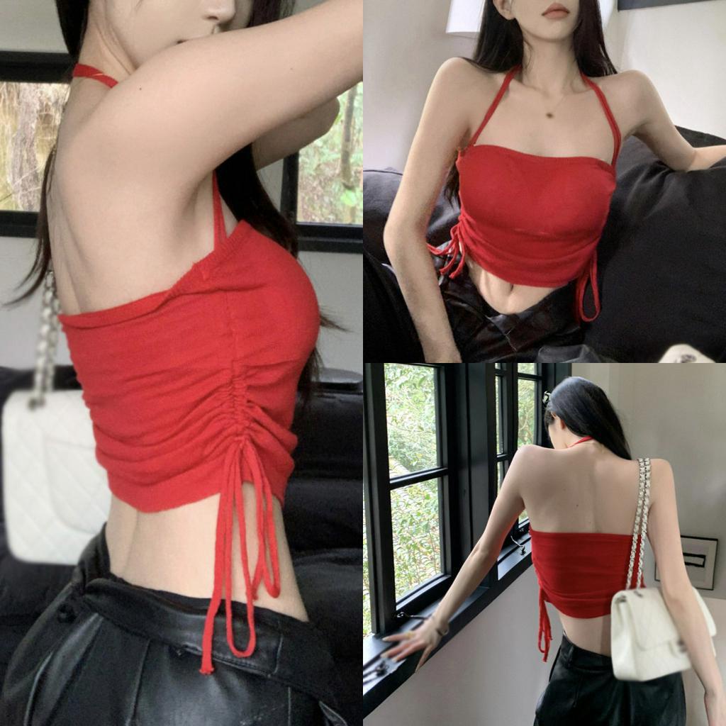 Áo Croptop Dệt Kim Hai Dây Màu Sắc Thời Trang Xuân Hè Cho Nữ