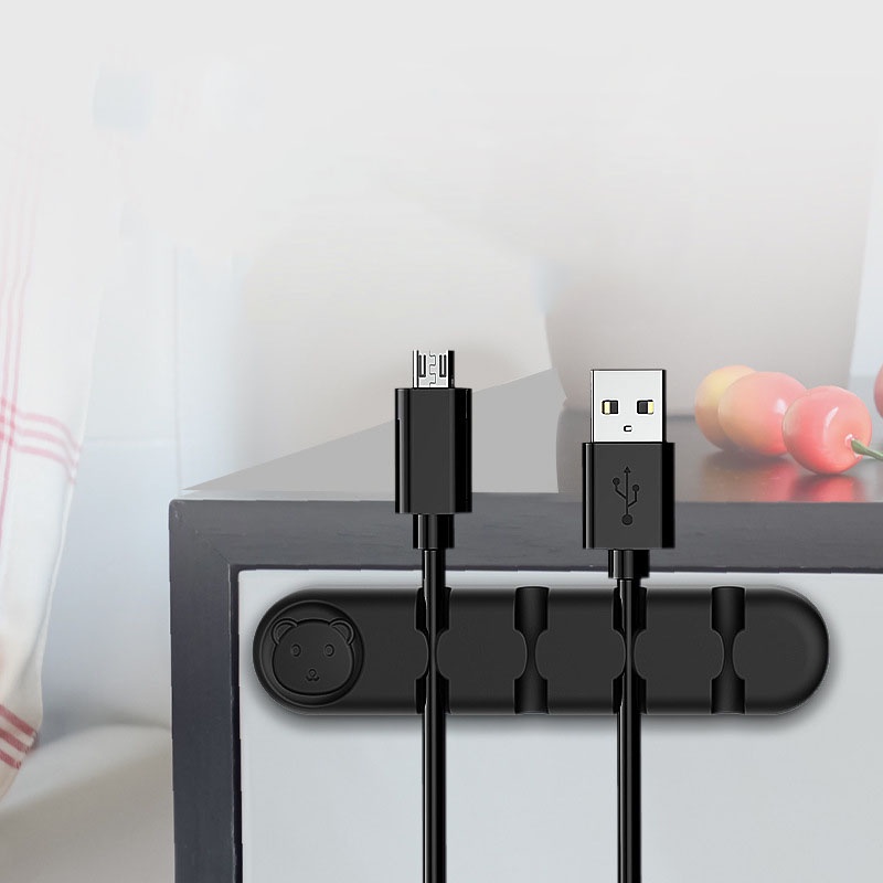 Kẹp silicon giữ dây cáp sạc, tai nghe, dây phụ kiện đa năng làm gọn bàn làm việc hình gấu bear chất lượng cao