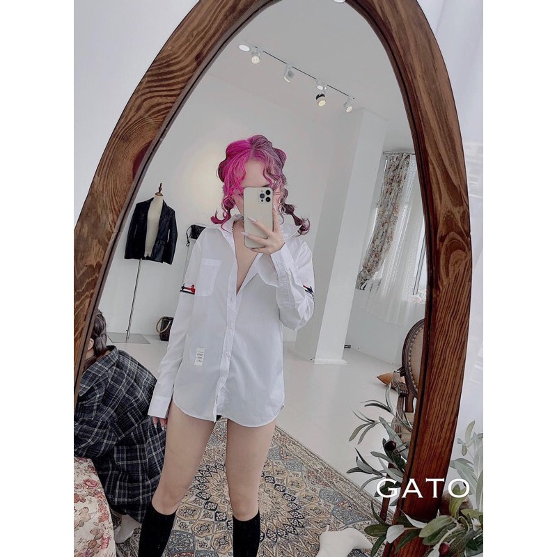 Áo sơ mi sọc tay thêu vịt
