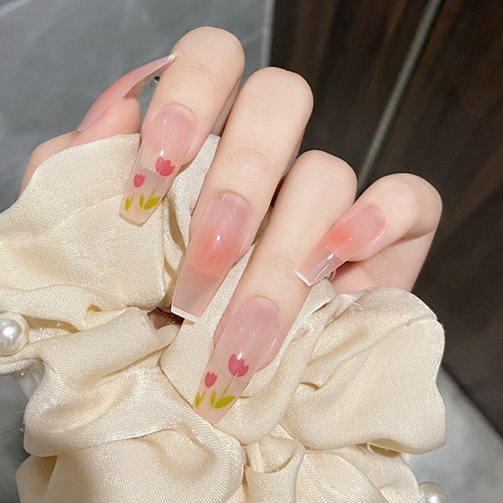 MIHAN1 Hộp 24 Móng Tay Giả Che Phủ Toàn Diện Dạng Nhấn Tiện Dụng