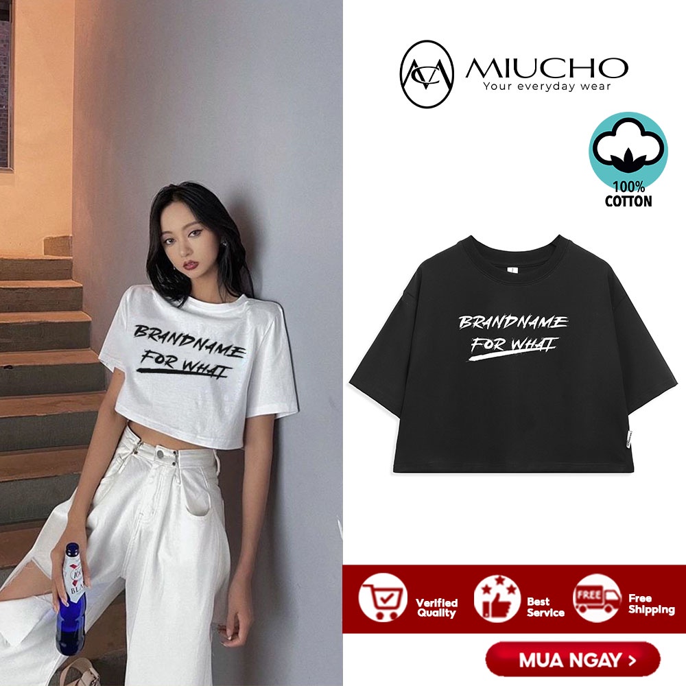 Áo croptop nữ tay ngắn cổ tròn vải thun cotton kiểu hàn quốc CR039 Miucho in hình hoạ tiết