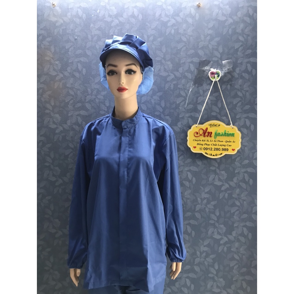 Nón kết vải lưới dài trùm tóc công nhân thủy sản, thực phẩm - Mũ trùm tóc y tế, bảo hộ màu xanh coban