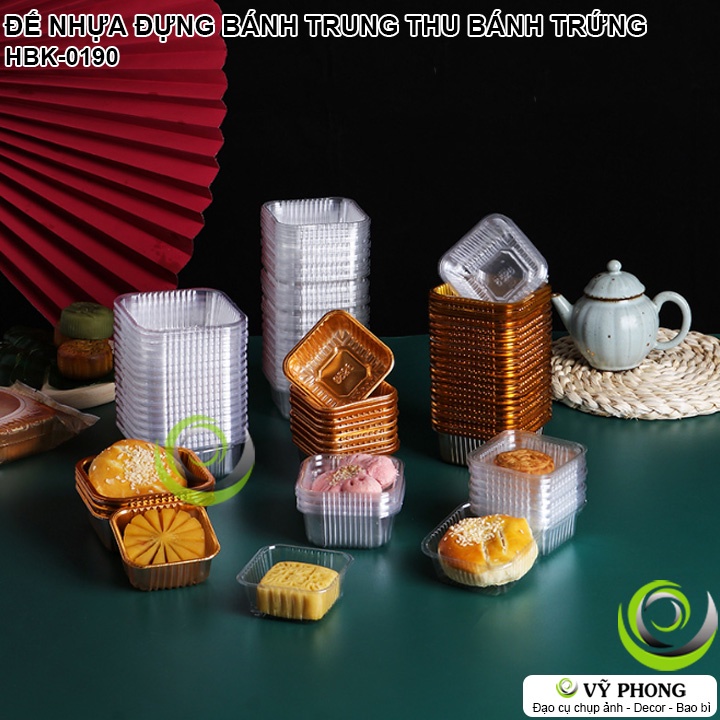 SET 100 KHAY VUÔNG ĐỰNG BÁNH TRUNG THU 50g 80g 100g ĐẾ NHỰA ĐỰNG BÁNH TRỨNG KHAY ĐẾ PET TRONG SUỐT HBK-0190