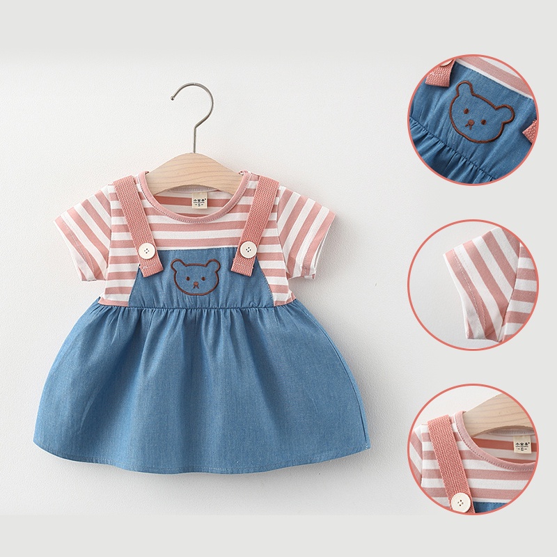 Đầm Công Chúa Giả Hai Lớp Họa Tiết Kẻ Sọc Phong Cách Hàn Quốc Thời Trang Mùa Hè Cho Bé Gái