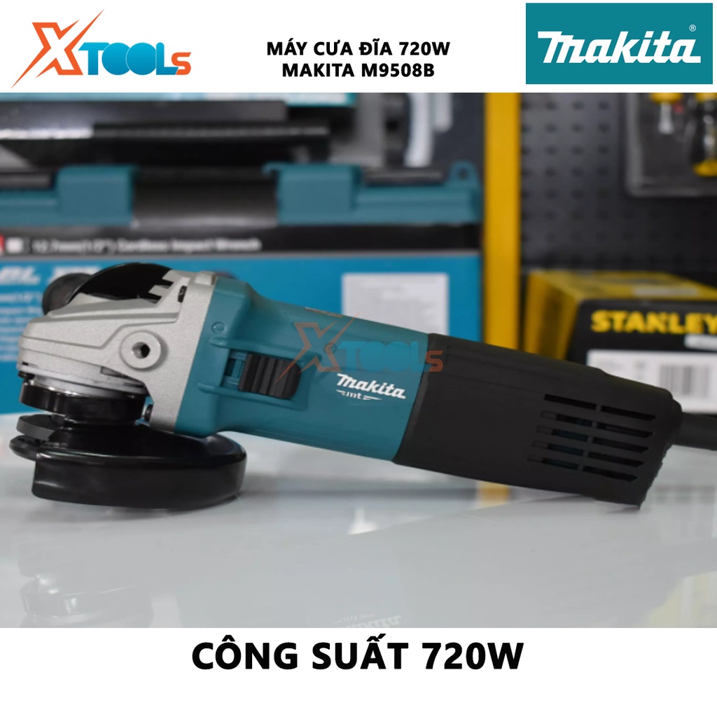 Máy mài góc MAKITA M9508B | máy mài cầm tay công suất 720W có phụ kiện Cờ lê hãm đai ốc, tay cầm, đường kính đá mài 125