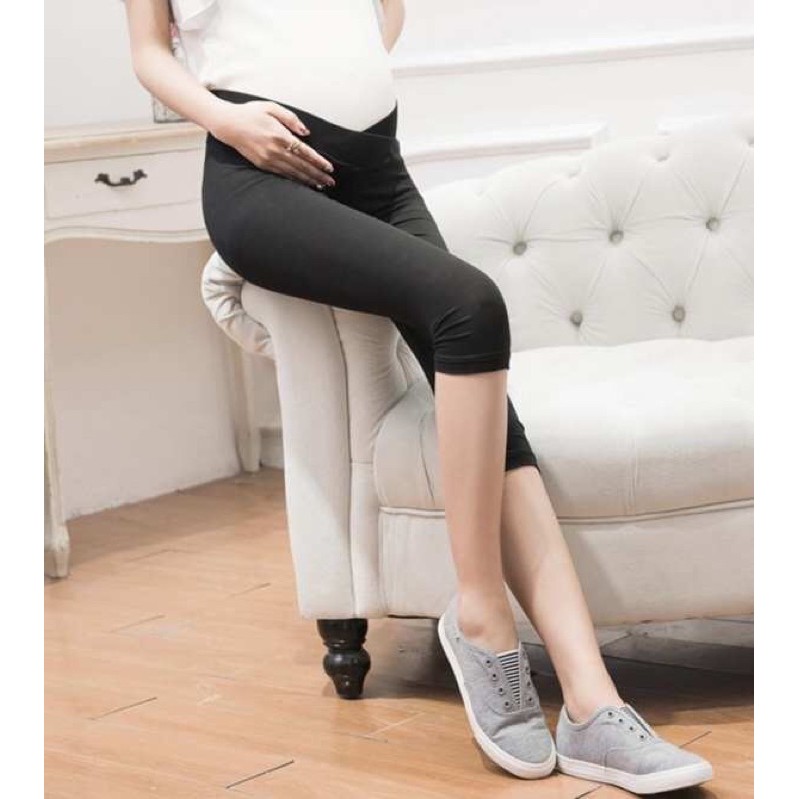 Legging bầu Cạp Chéo - chất Umi cotton mềm đẹp co dãn - ảnh thật