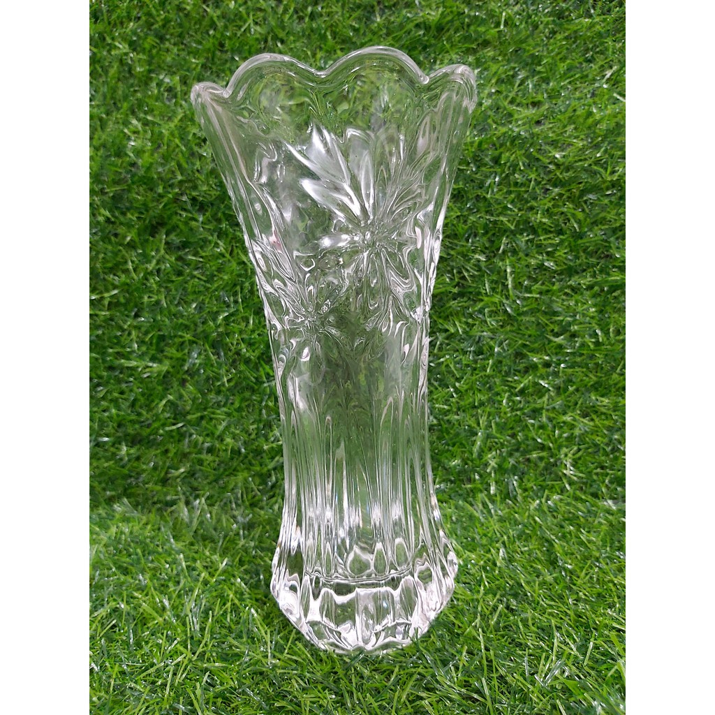 Lọ hoa thủy tinh cao 20CM TRẮNG TRONG họa tiết ngẫu nhiên