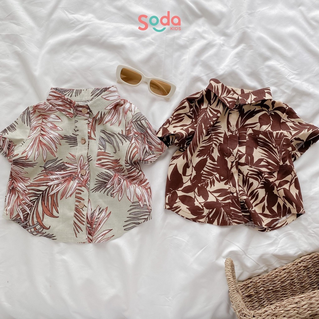 Áo sơ mi cho bé Summer SODA KIDS họa tiết đi biển, chất liệu Linen Hàn mềm mại, thoáng mát