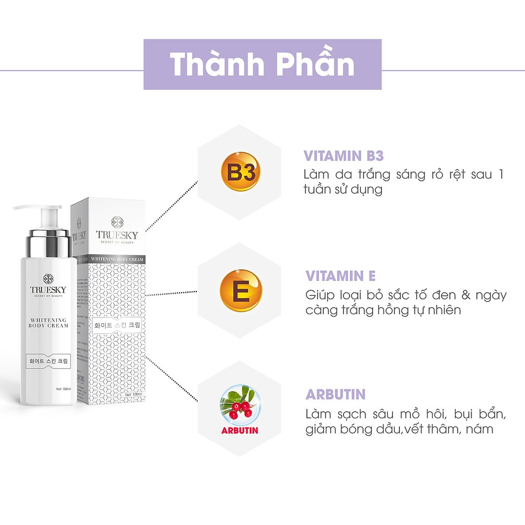 Kem ủ trắng da body Truesky dạng vói nhấn 100ml - Whitening Body Cream