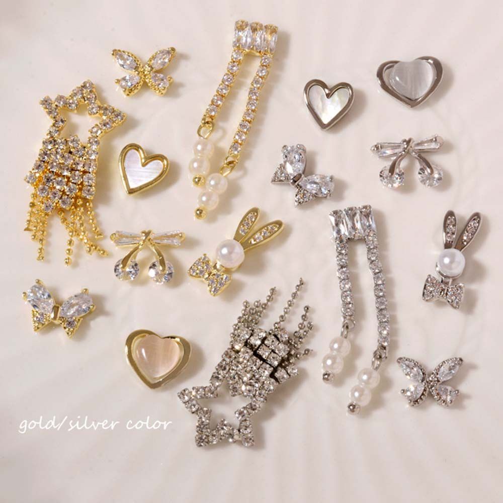 [Hàng mới về] Đá đính 3D đính ngọc trai hình trái tim phong cách Nhật Bản trang trí móng tay đẹp mắt