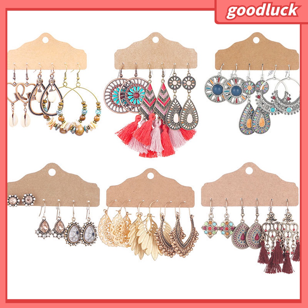 Bộ 3 đôi bông tai dáng tròn hình giọt nước có tua rua dáng treo cho nữ giới