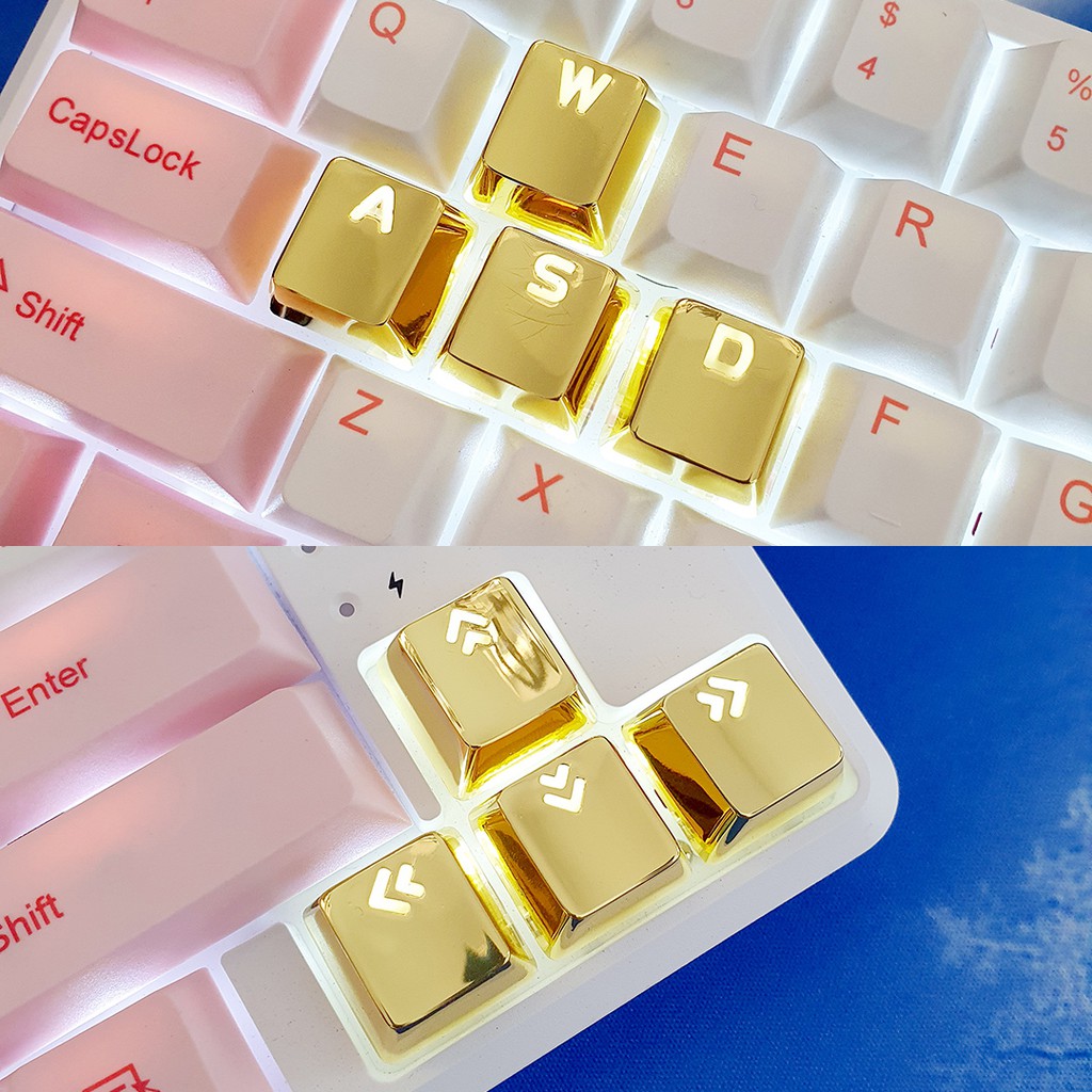 Bộ Keycap Kim Loại 8 Nút Màu Vàng Ánh Kim Cực Đẹp ( Xuyên LED, Hợp Kim )