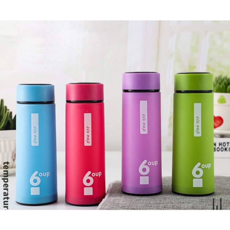 Bình Đựng Nước GIỮ NHIỆT 450ML 6 UP  Lõi Thủy Tinh Có Dây Treo