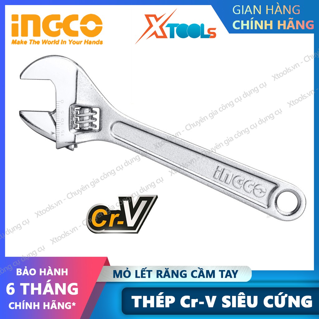 Mỏ lết cầm tay đa năng INGCO 6&quot; 8&quot; 10&quot; 12&quot; cờ lê thép Cr-V siêu cứng chống rỉ điều chỉnh độ mở sữa chữa tháo mở bulong