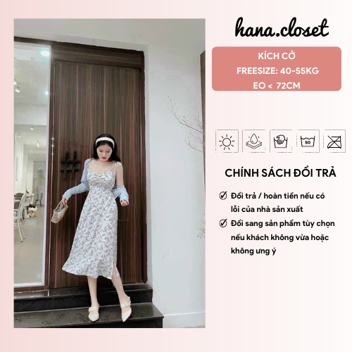 Set váy 2 dây hoa nhí vintage kèm áo khoác cardigan croptop đầm nữ dự tiệc cưới 2 dây sexy