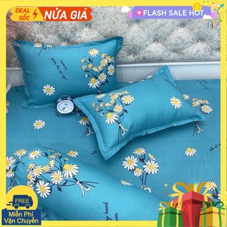 [Ga gối]Bộ ga gối 3 món 10cm,15cm,20cm,đủ kích thước,mẫu cành hoa cúc xanh