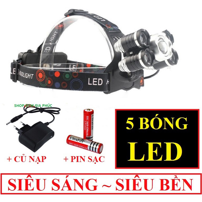 Đèn Pin Đội Đầu 5 Bóng Và 3 Bóng Led Siêu Sáng Chống Nước