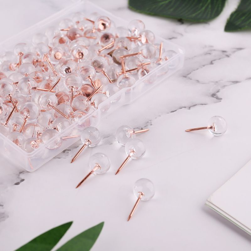 Bộ 100 Ghim Gắn Ảnh Trong Suốt Màu Vàng Hồng Dùng Vẽ Tranh Treo Tường