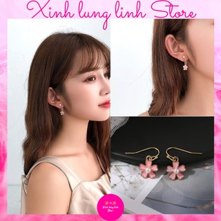 Bông tai dáng dài họa tiết hoa anh đào, đính ngọc trai nhân tạo phong cách Hàn Quốc dành cho nữ - Xinh lung linh Store