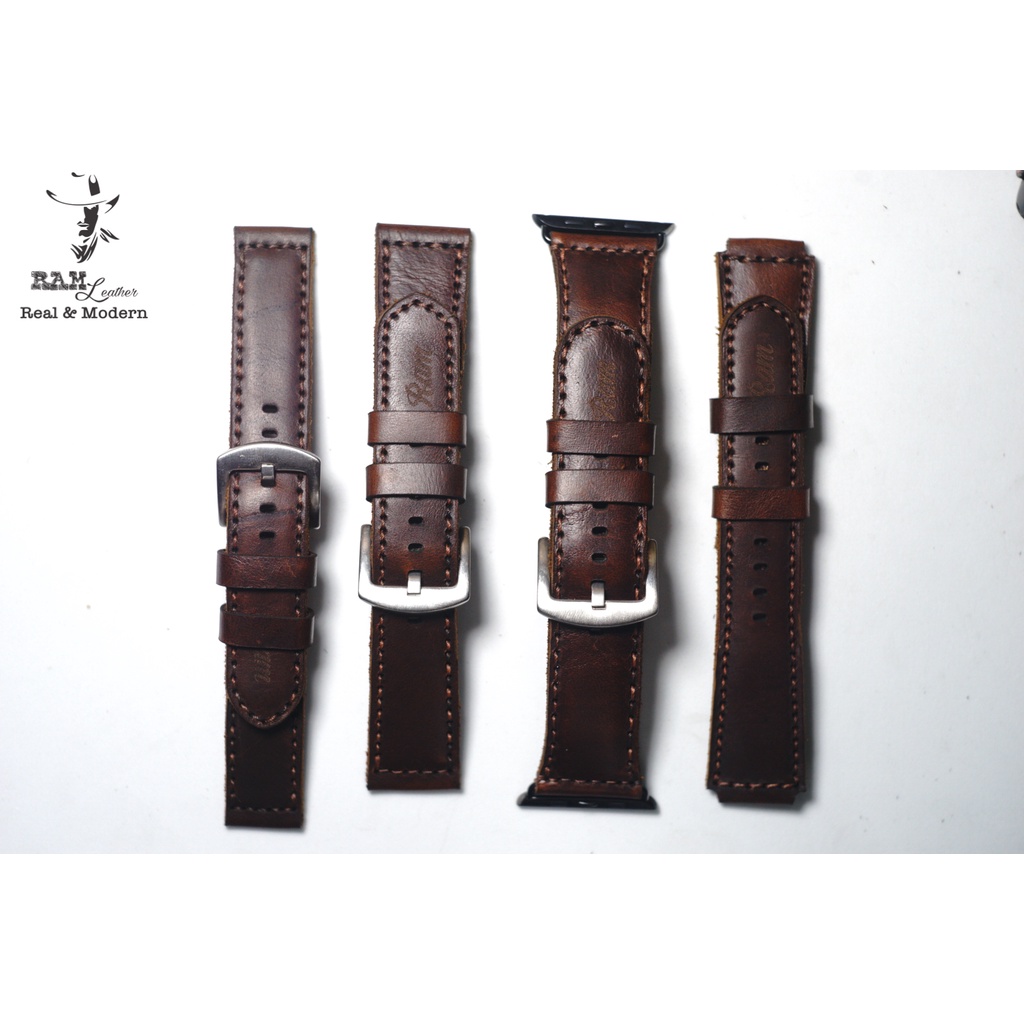 Dây đồng hồ RAM Leather 1981 da bò thật cho CASIO 1200, AE 1200, 1300, 1100, A159 , A168 , Size 18