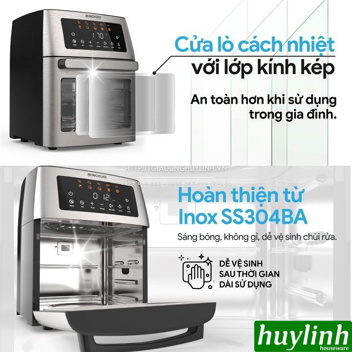 Nồi chiên không dầu 2Good Vortex S20 (14.5 lít) - S18 (15 lít) - Inox 304 cao cấp - Tặng bao tay