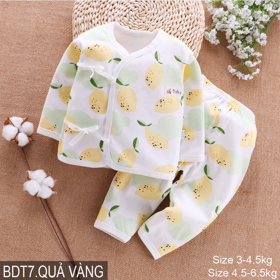 Bộ cotton dài tay cúc giữa Cotton mặc hè thu cho bé trai bé gái sơ sinh Hàng Quảng Châu xuất Nhật BDT07
