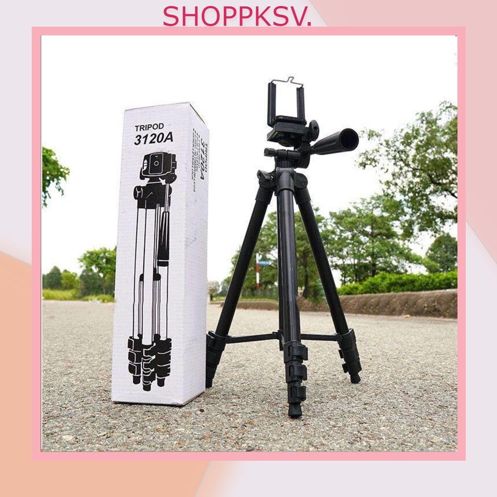 Chân quay điện thoại tripod 3120 A,Giá đỡ điện thoại khung đen chắc chắn tặng kẹp điện thoại