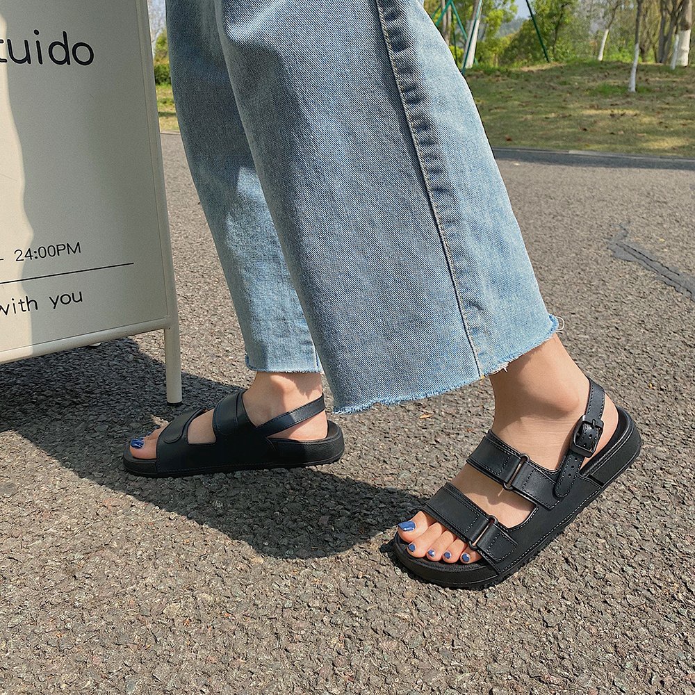 (HCM) Sandal nữ 2 quai trơn đế bằng thời trang 3 màu rực rỡ