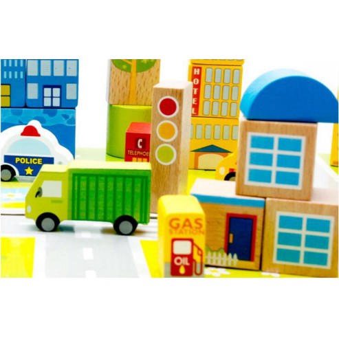 Bộ lắp ghép mô hình thành phố bằng gỗ nổi 3D 62pcs - đồ chơi trí tuệ sáng tạo