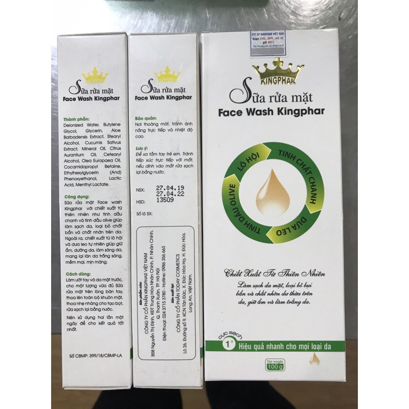 SỮA RỬA MẶT  Kingphar - tube 100ml - Chiết xuất thiên nhiên, làm sạch, dưỡng ẩm, làm trằng da