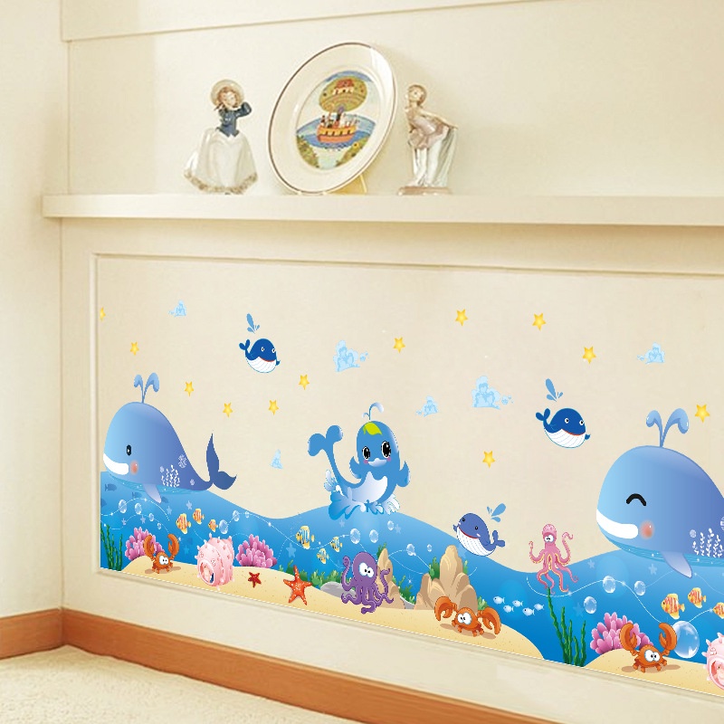Miếng Dán Tường Tự Dính Họa Tiết Hoạt Hình Đại Dương Dùng Trang Trí Nhà Tắm/ Nhà Vệ Sinh