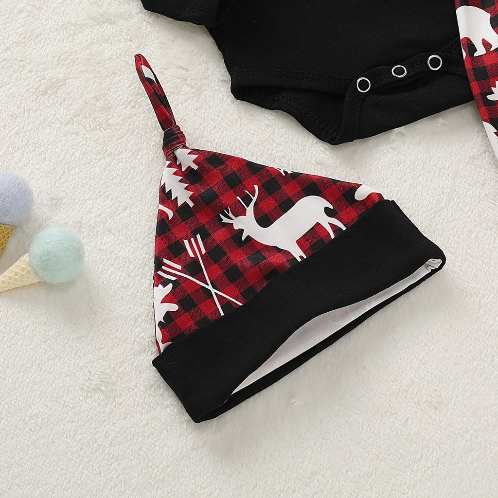 Set áo liền quần tay dài + quần dài + mũ Mikrdoo vải cotton phong cách Giáng sinh cho bé trai