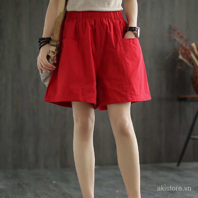 M-4XL Quần đùi quần short nữ bigsize cotton cạp cao co giãn có túi thời trang Hàn Quốc cỡ lớn cho nữ hè