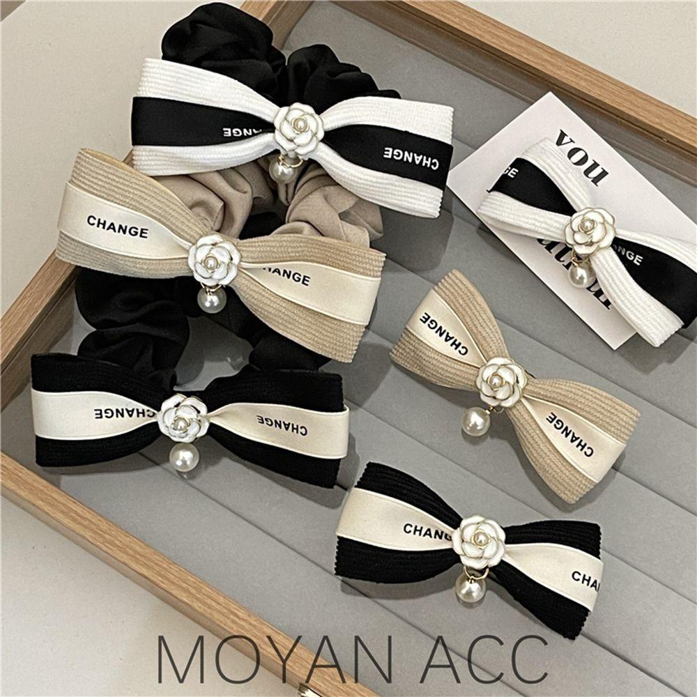 AROMA Kẹp Tóc Đính Nơ In Chữ Và Hoa Màu Trắng Đen Dễ Thương Cho Bé Gái