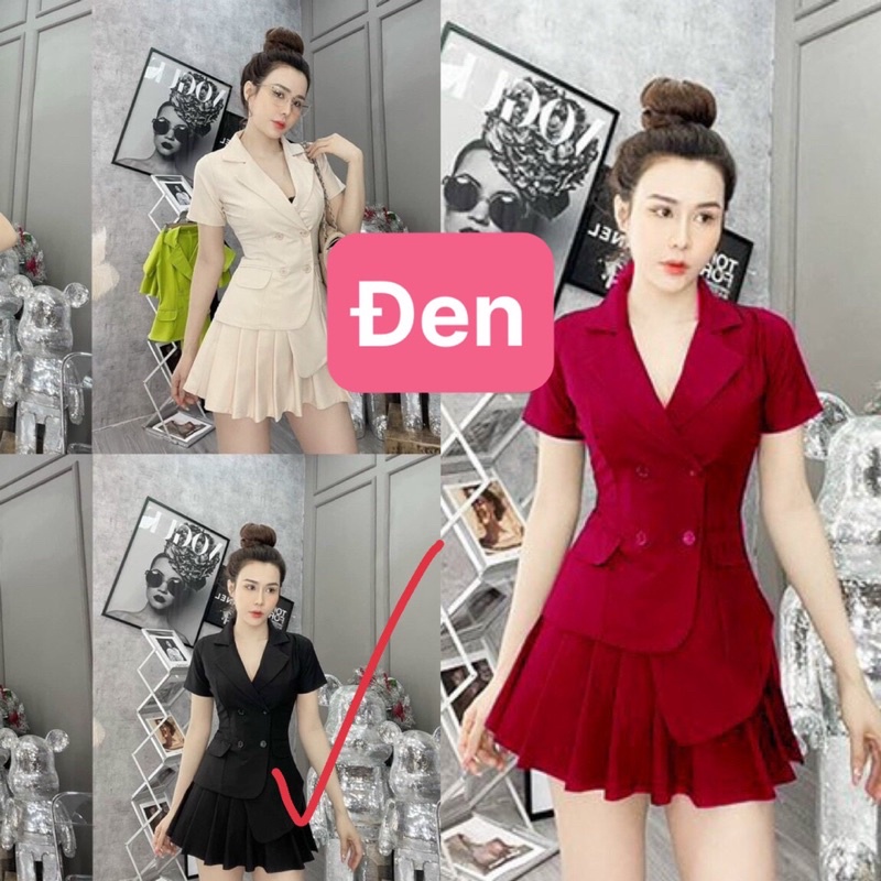 (Shop bigsize nữ 50kg-90kg) Set áo vest tà xéo + chân váy xếp li - SV03