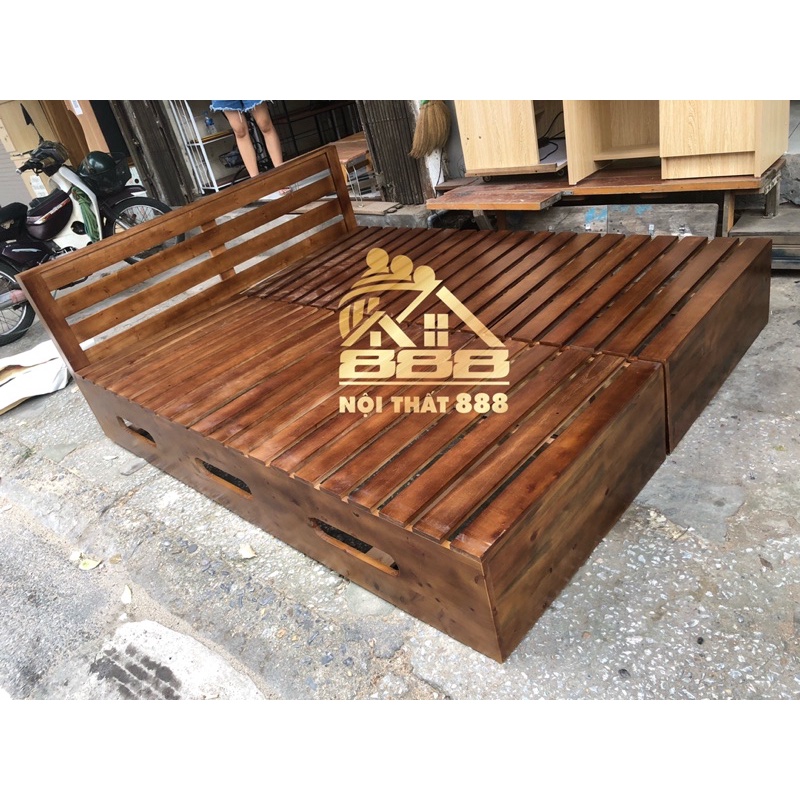 Giường pallet khoét cao 20cm có đầu giường phun PU