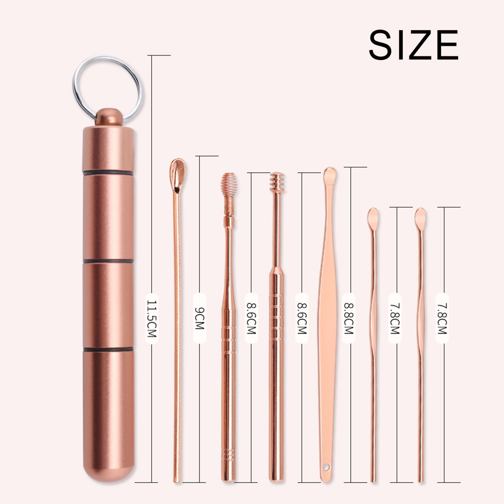 [Hàng mới về] Bộ 6 dụng cụ vệ sinh tai bằng thép không gỉ có thể rút gọn kèm hộp đựng tiện dụng