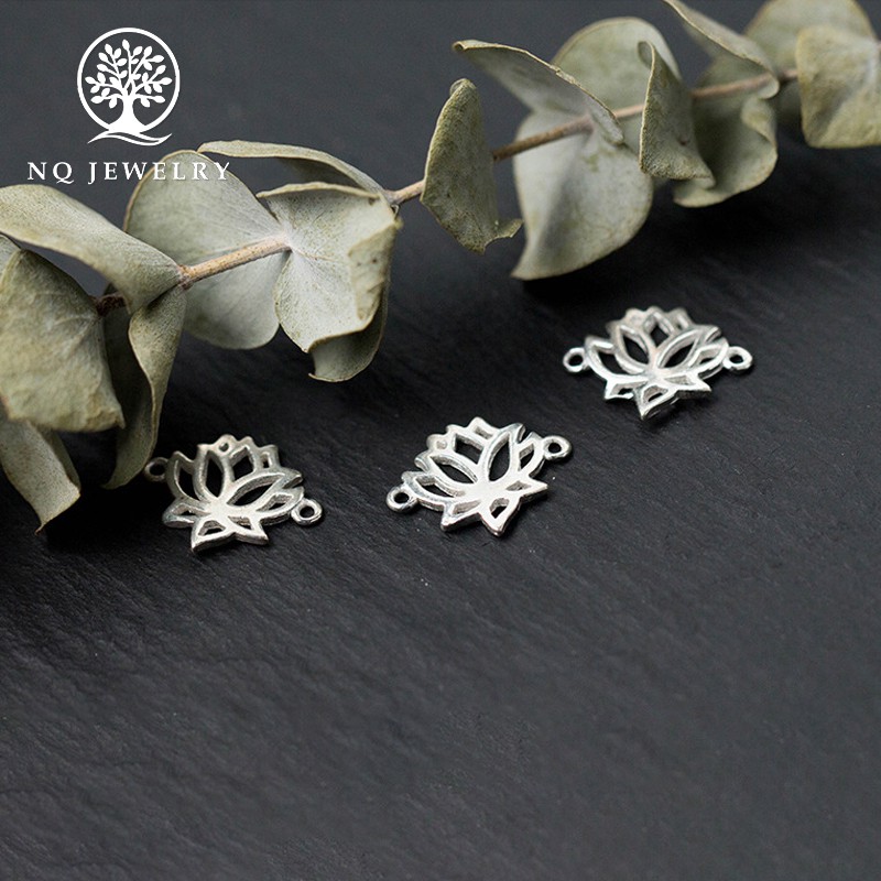 Combo 5 charm bạc khóa liên kết vòng hình hoa sen 11*15mm - NQ Jewelry