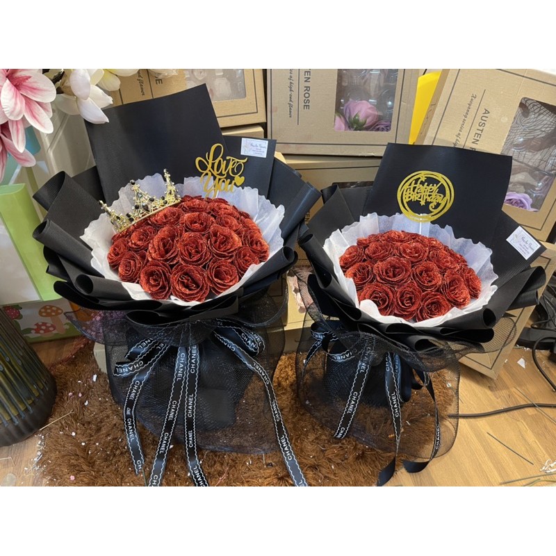 Bó hoa nhũ 20bông gói giấy Xốp Hàn cực xinh! Tặng kèm thiệp xinh xắn. Ảnh độc quyền nhà Khả An