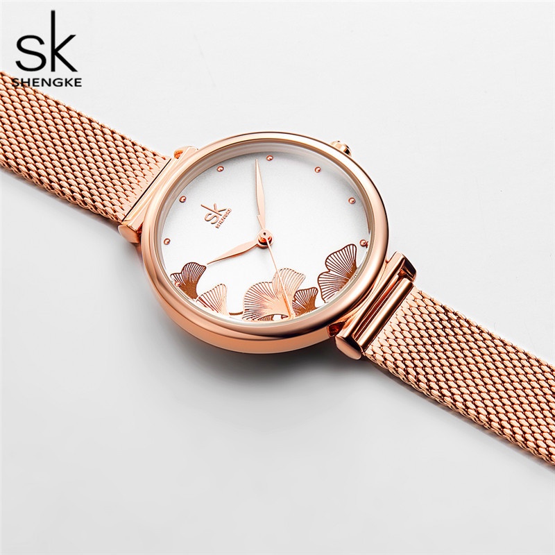 Đồng Hồ Đeo Tay Shengke đồng hồ nữ Thiết Kế Dây Đeo Lưới Thanh Lịch Sang Trọng size 32MM