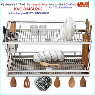 Kệ đựng chén bát Inox Tovashu KAG-304SU262, kệ chén dĩa 2 tầng  KAG-304SU263 inox 304 Nhật Bản 70cm-80cm-90cm c