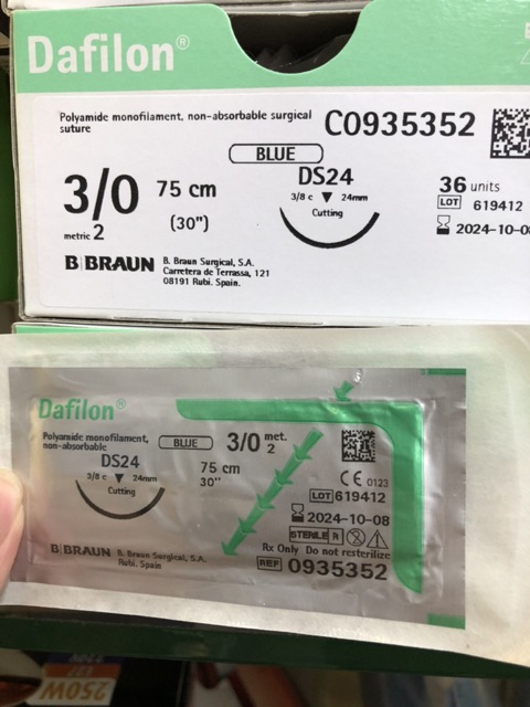 Chỉ phẫu thuật không tiêu không tan,chỉ nylon, chỉ phẫu thuật thẩm mỹ Dafilon 2/0, 3/0, 4/0, 5/0 6/0 Braun B.Braun