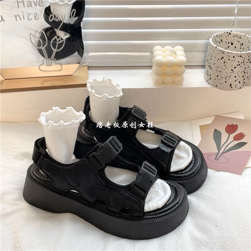Sandal đế cao nữ bánh mì 2 màu trắng đen dễ phối đồ phong cách ulzzang đi học đi làm đi chơi #2218