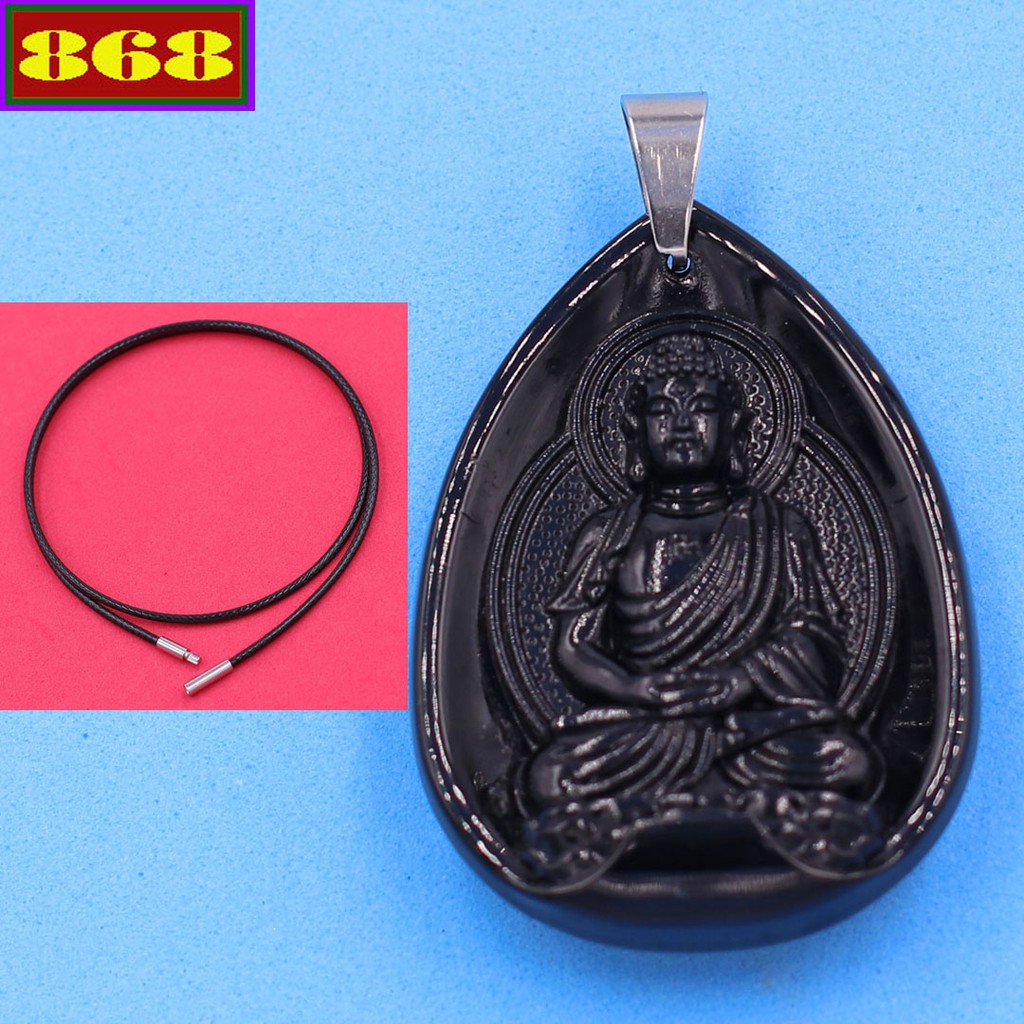Vòng cổ dây cao su đen Mặt Phật Dược sư đá đen DCSEDSETR9