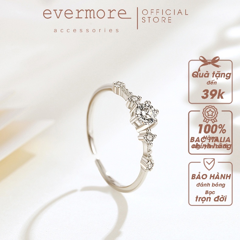 Nhẫn bạc Ý 925 đính đá 5 ly Cinderella EVERMORE thanh lịch, cổ điển - N025