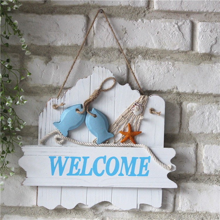 Biển chào Welcome 29.5cm bánh lái và đôi cá nhỏ - Decor đồ trang trí theo phong cách biển Địa Trung Hải